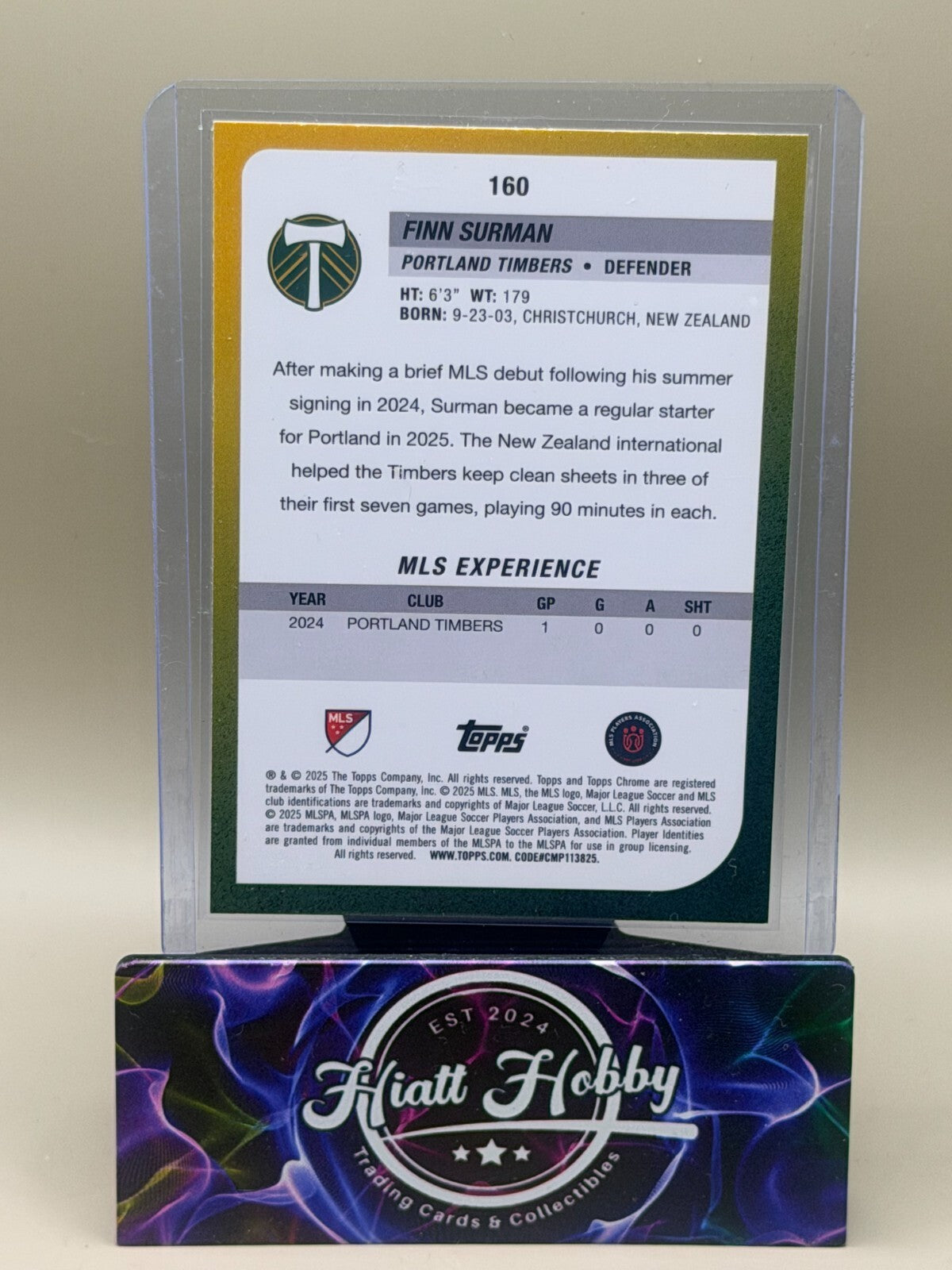 2025 Topps Chrome MLS Soccer - #160 Finn Surman - Wave Refractor (RC)