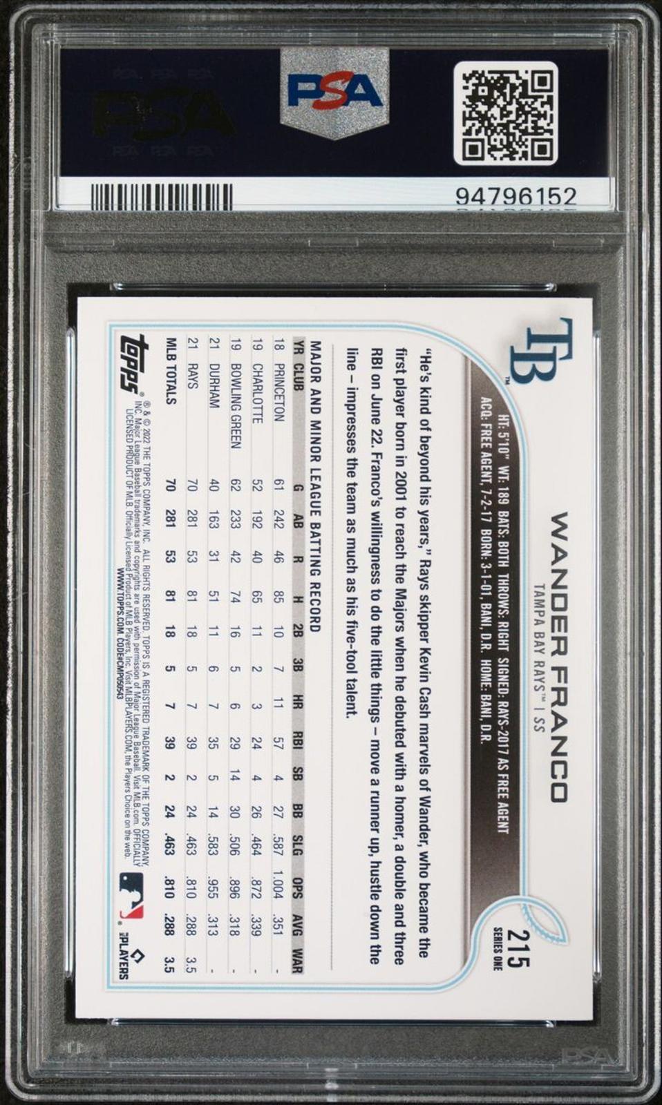 2022 Topps Wander Franco #215 PSA 9