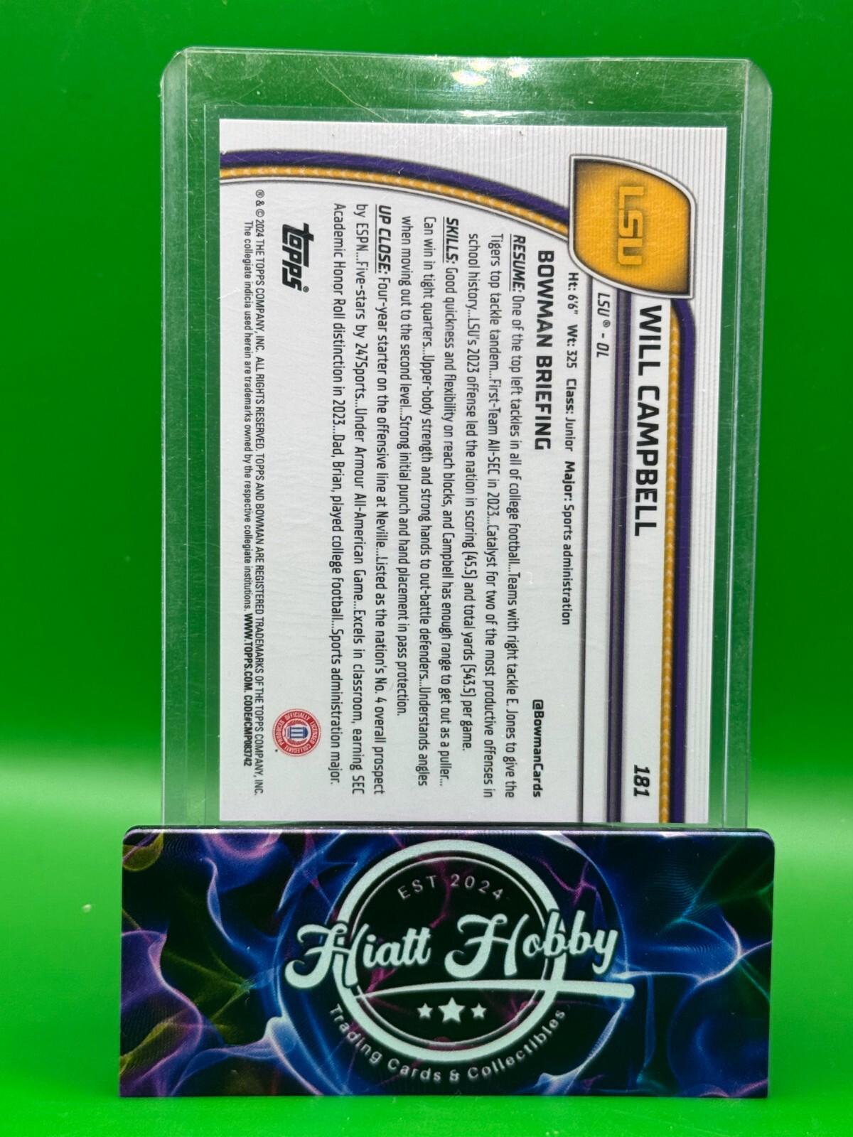 2024 Bowman Chrome U Sapphire - Will Campbell #181 - Yellow /75