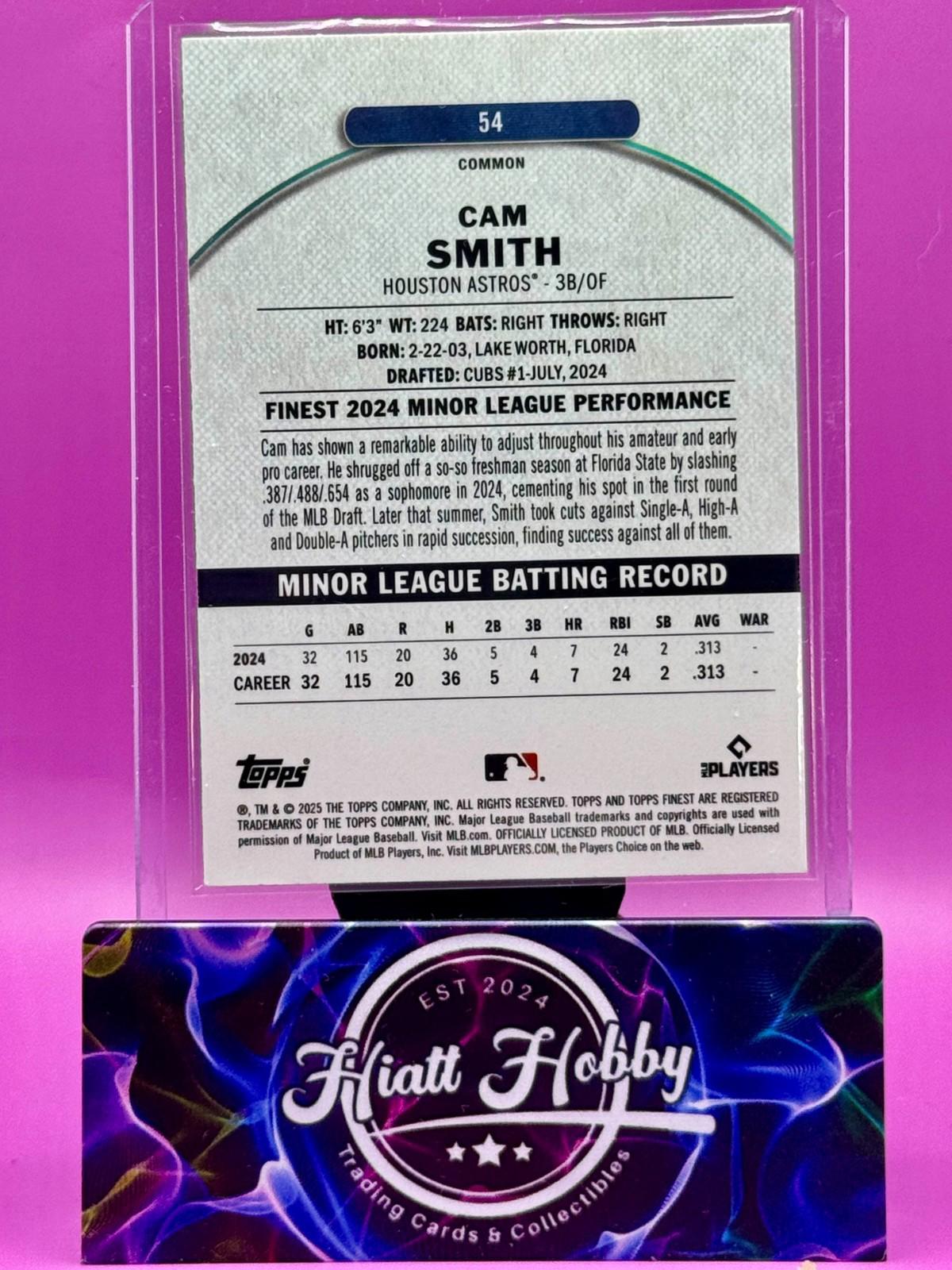 2025 Topps Finest - Cam Smith #54 - Common - Pink Refractor /350 (RC)