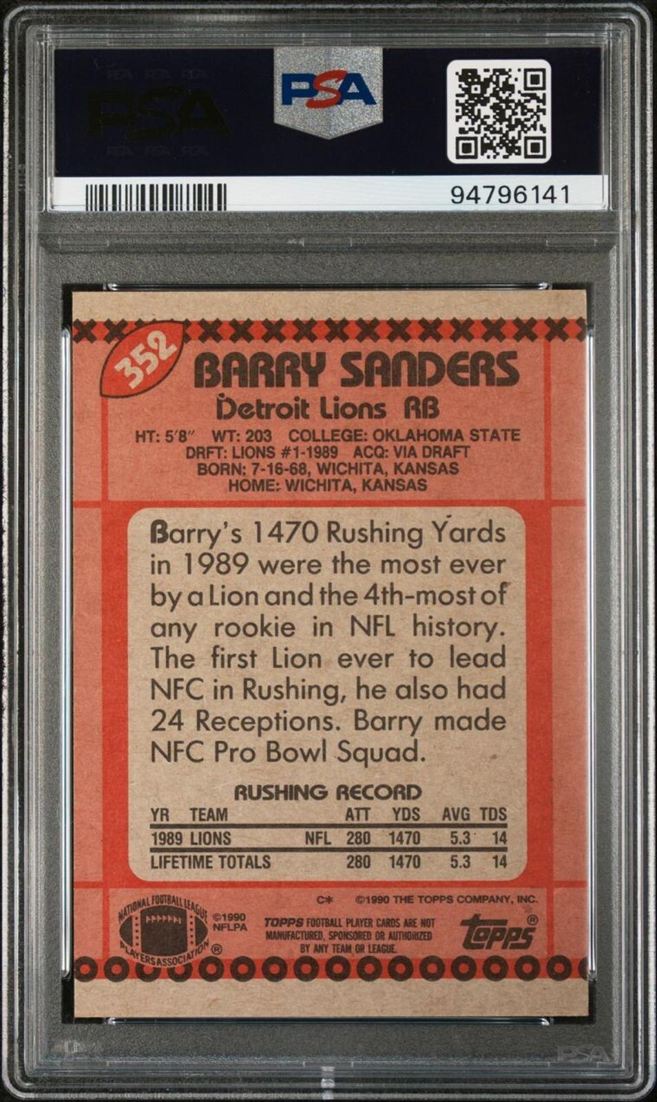 1990 Topps - #352 Barry Sanders PSA 7