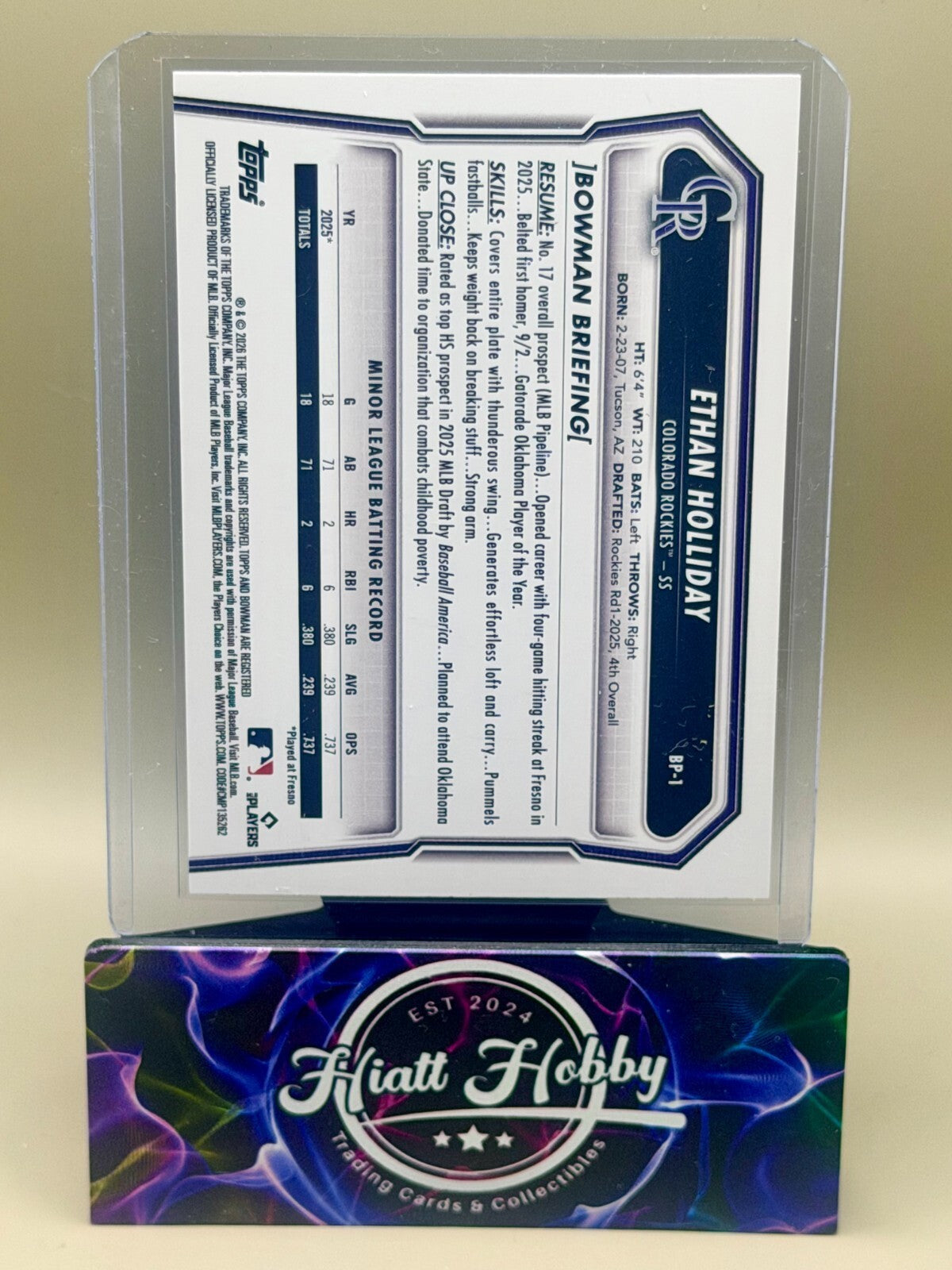 2026 Bowman Baseball - #BP-1 Ethan Holliday - Purple /250 (1st)