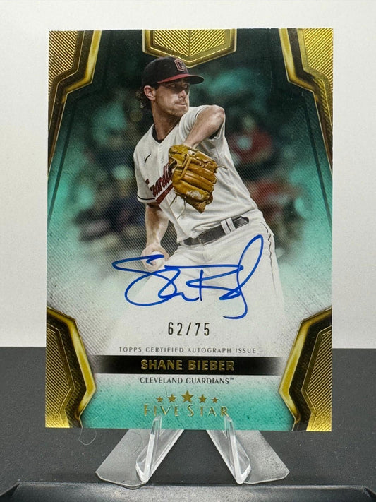 2024 Topps 5 Star - Shane Bieber #FSA-SB - Five Star Autos - Aqua Parallel /75