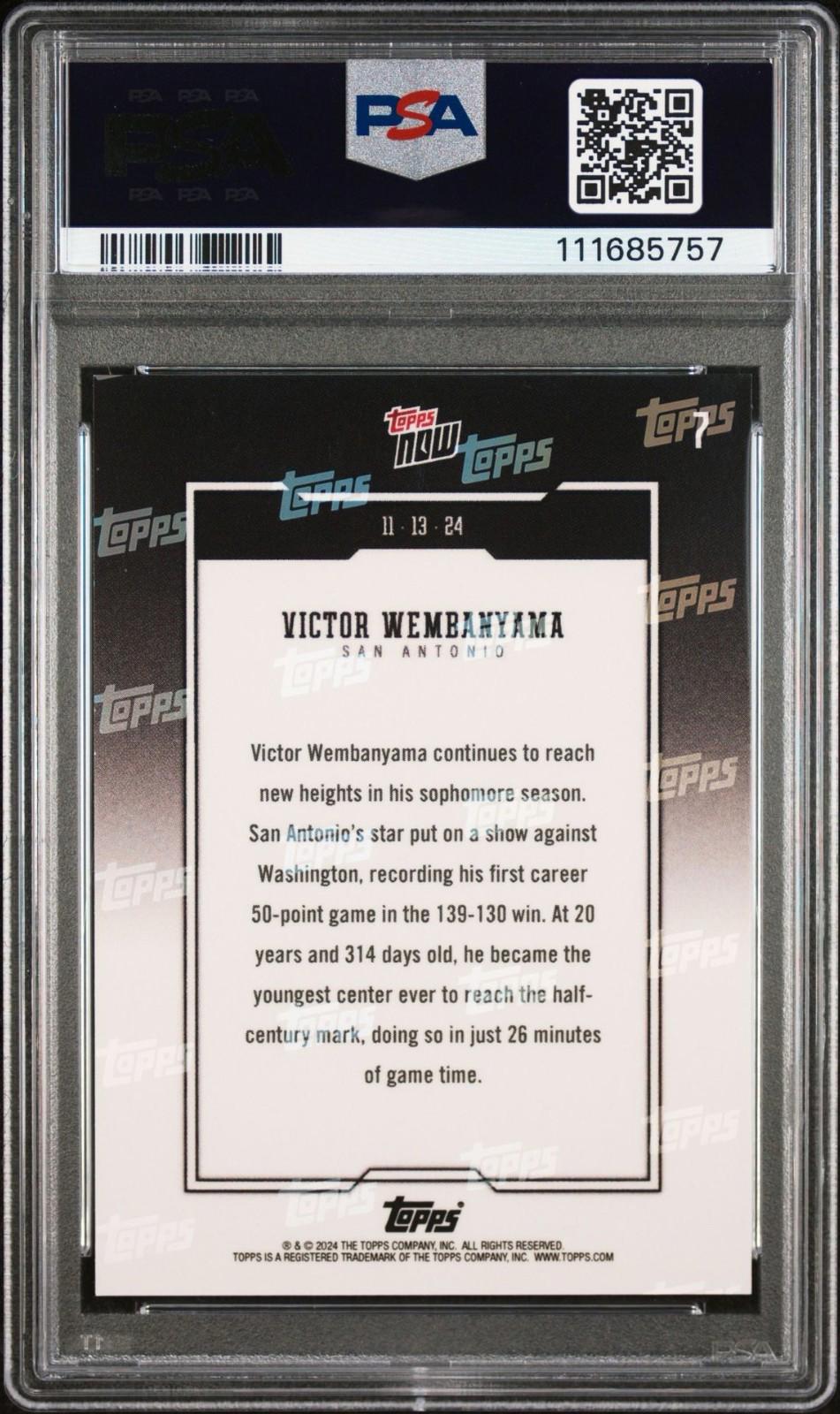 2024 Topps Now - Victor Wembanyama #7 - Orange /25 - PSA 10