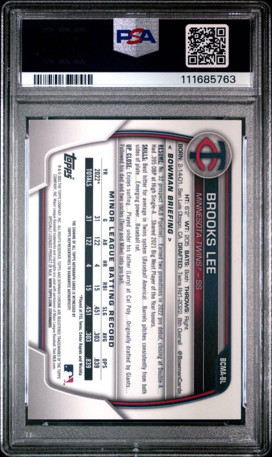 2023 Bowman Chrome Brooks Lee #BCMA-BL - Mojo Auto (RC, AU) - PSA 9