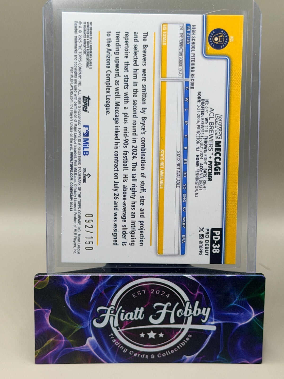 2025 Topps Pro Debut - #PD-38 Bryce Meccage - Blue Auto /150 (AU, RC)