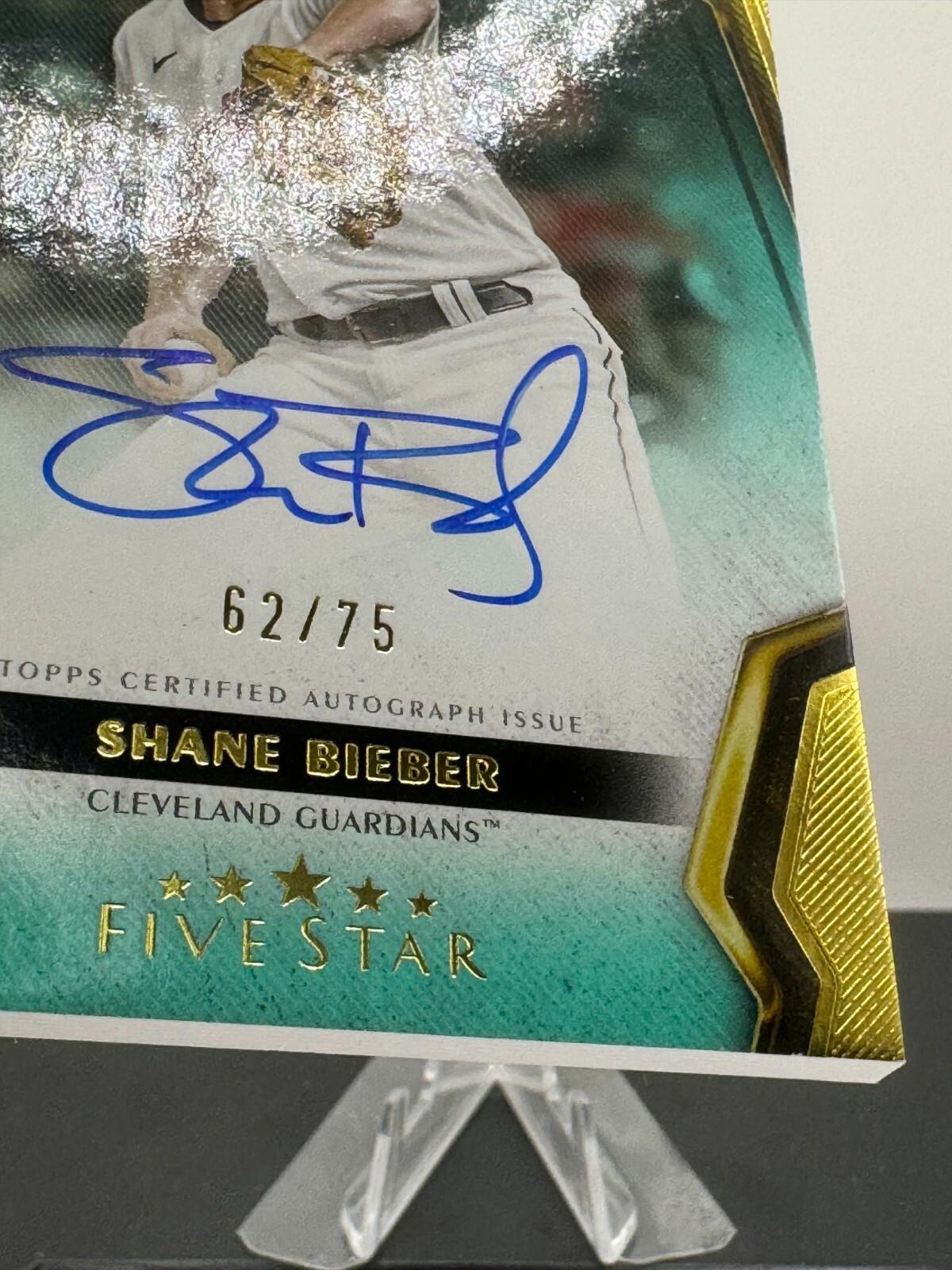 2024 Topps 5 Star - Shane Bieber #FSA-SB - Five Star Autos - Aqua Parallel /75