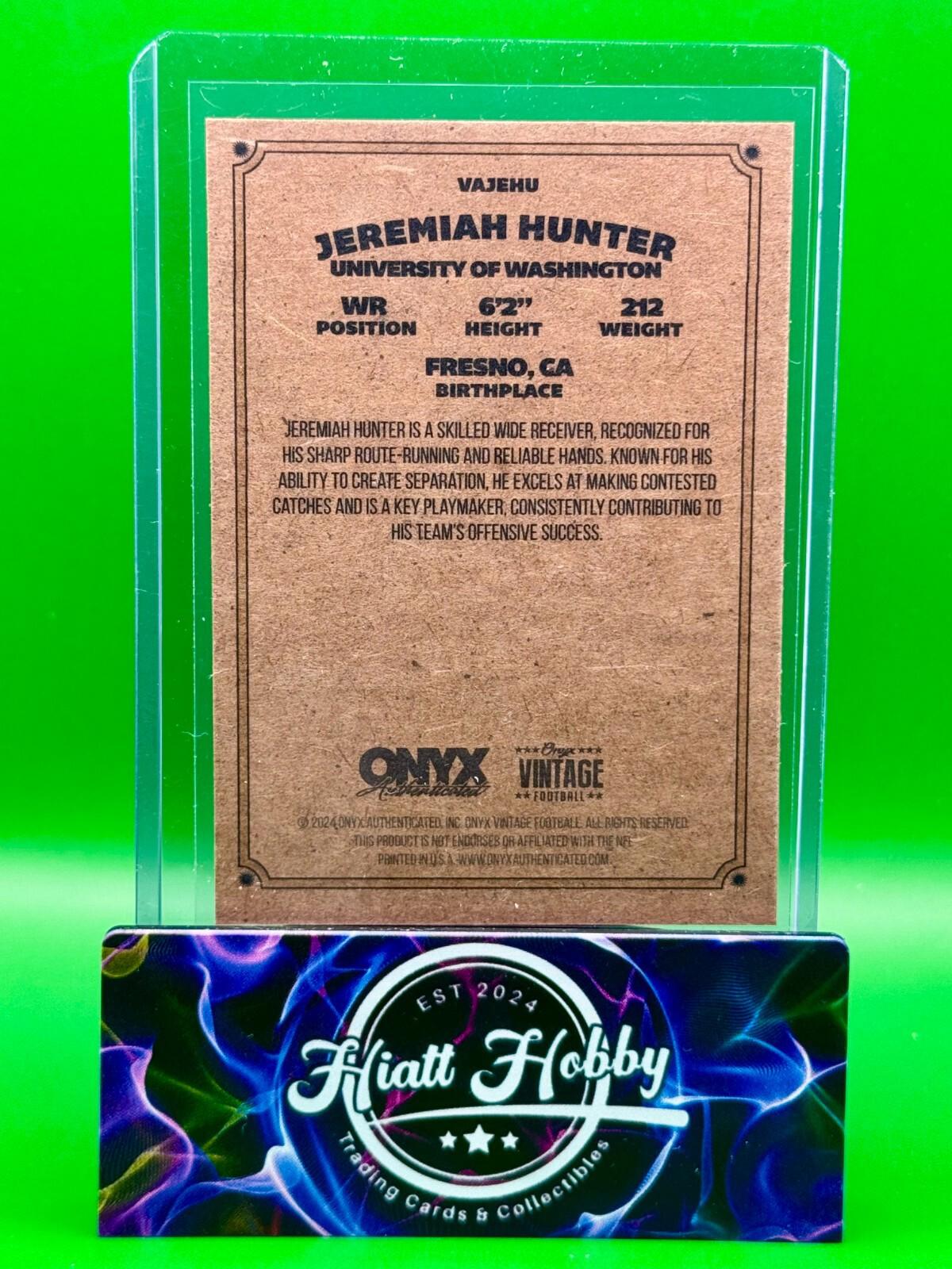 2024 Onyx Vintage Football - Jeremiah Hunter #VAJEHU - Auto (AU, RC)
