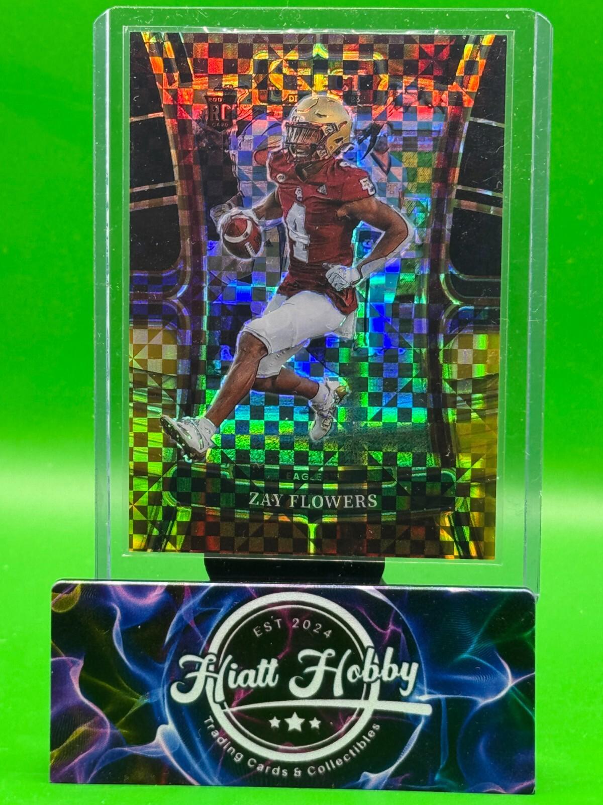 2023 Panini Select Draft Picks - Zay Flowers #17 - Black and Yellow Checker /100