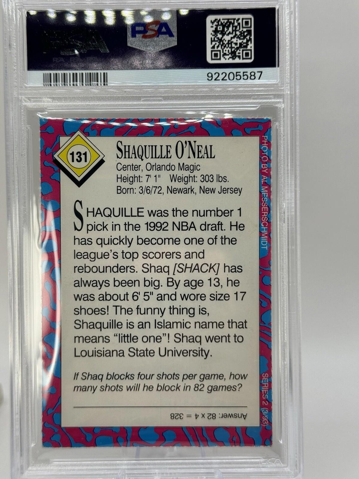 1992-93 S.I. For Kids Shaquille O'Neal Series 2 Rookie RC #131 PSA 6 HOF