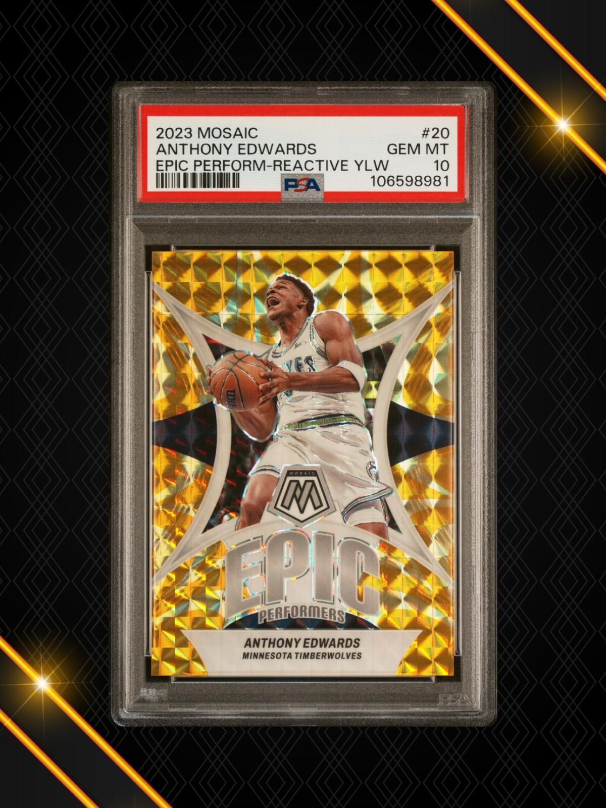 2023 Panini Mosaic - Anthony Edwards #20 - Epic Perf - Reactive Ylw /99 - PSA 10