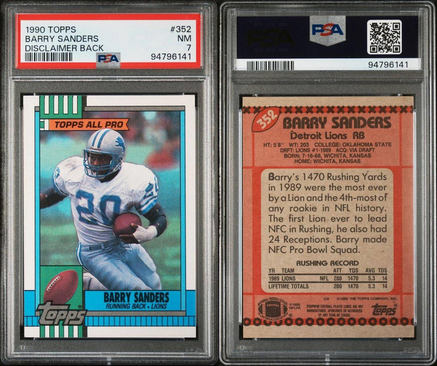 1990 Topps - #352 Barry Sanders PSA 7