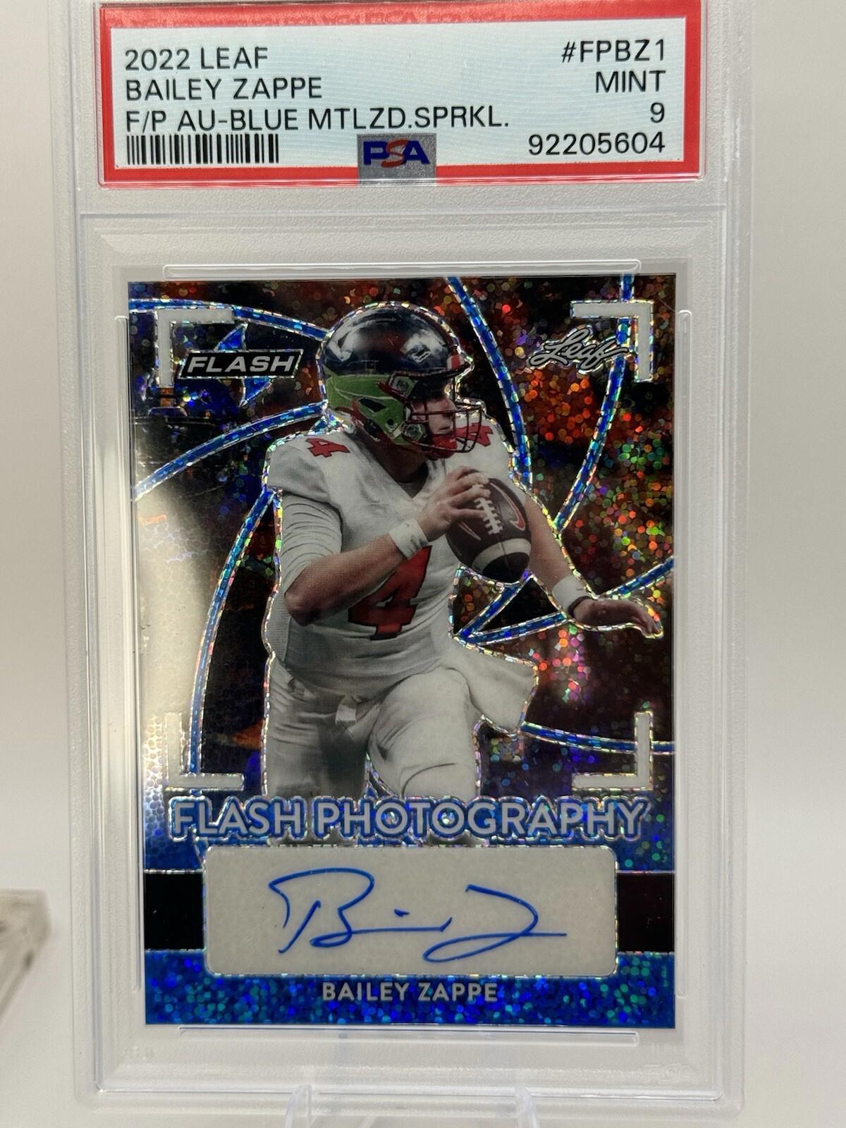 BAILEY ZAPPE 🏈 2022 Leaf Flash Photography Blue Auto #FP-BZ1 | 1 /25 | PSA 9