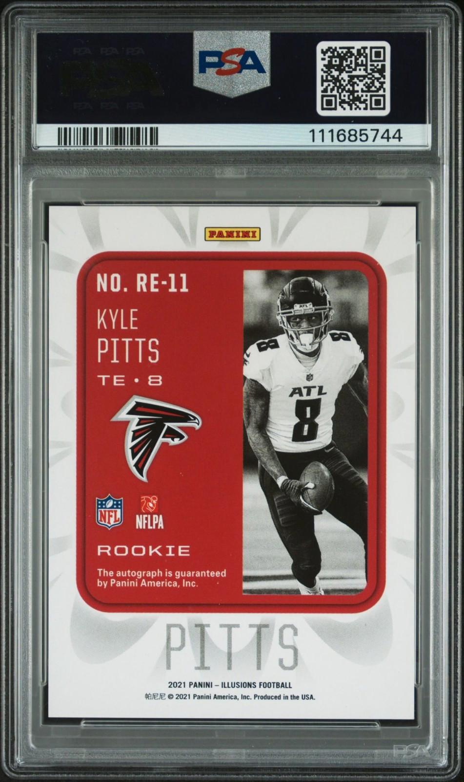 2021 Panini Illusions - Kyle Pitts #RE-11 - Green Auto /50 (RC, AU)- PSA 9
