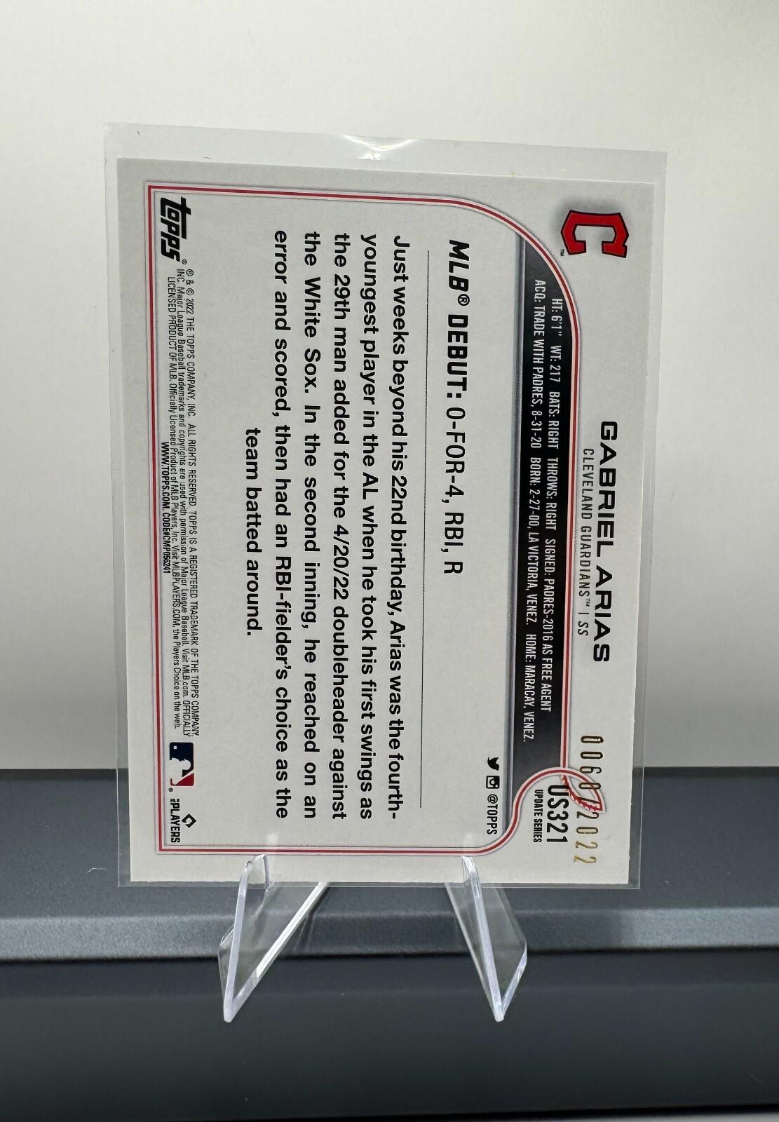 2022 Topps Update Debut Gabriel Arias #US321 SP /2022
