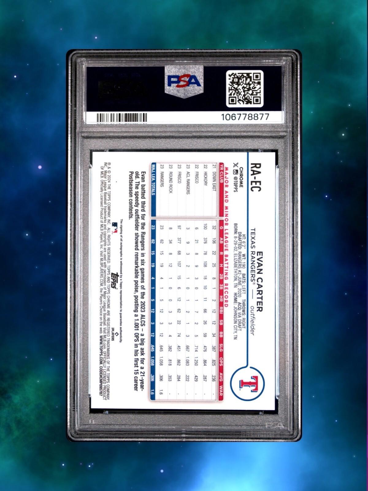 2024 Topps Chrome Update - Evan Carter - Aqua/Blue Lava Lamp Auto /175 - PSA 10