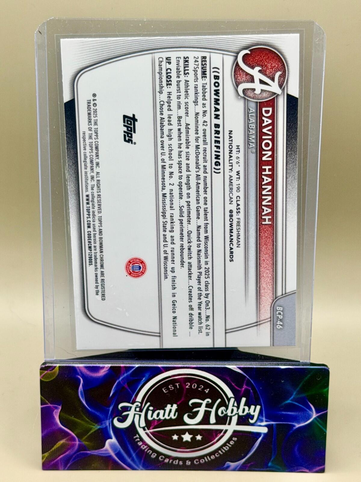 2025-26 Bowman Chrome Basketball - #BCP-46 Davion Hannah - Reptilian (1st)