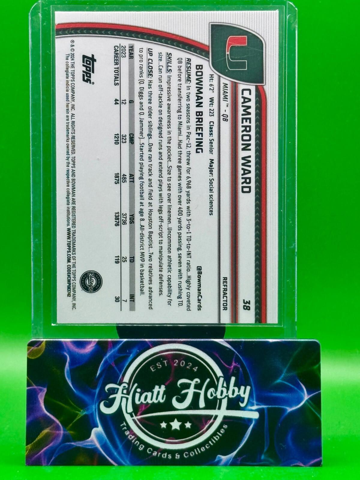 2024 Bowman Chrome U Football - Cam Ward #38 - Refractor
