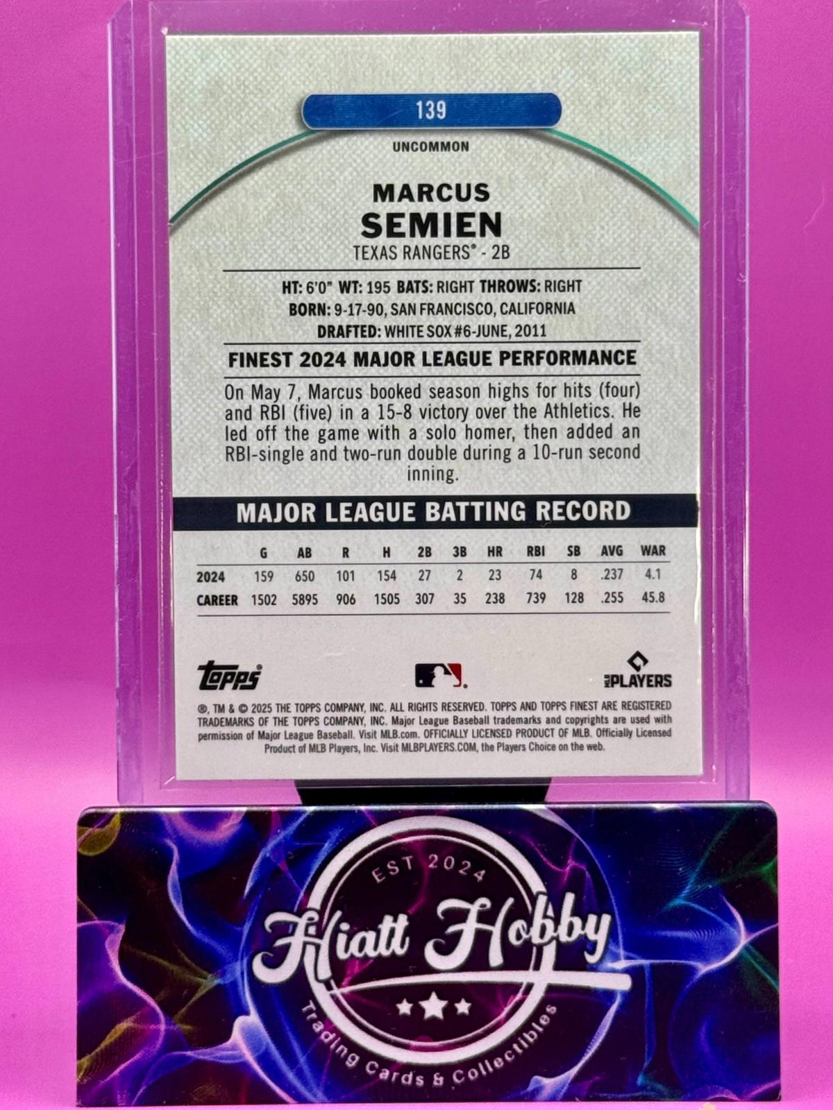 2025 Topps Finest - Marcus Semien #139 - Uncommon - X-Fractor