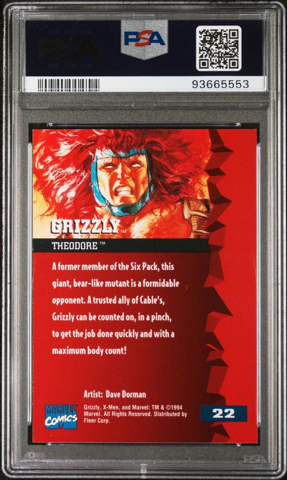 1995 Fleer Ultra X-men - Grizzly #22 - PSA 8