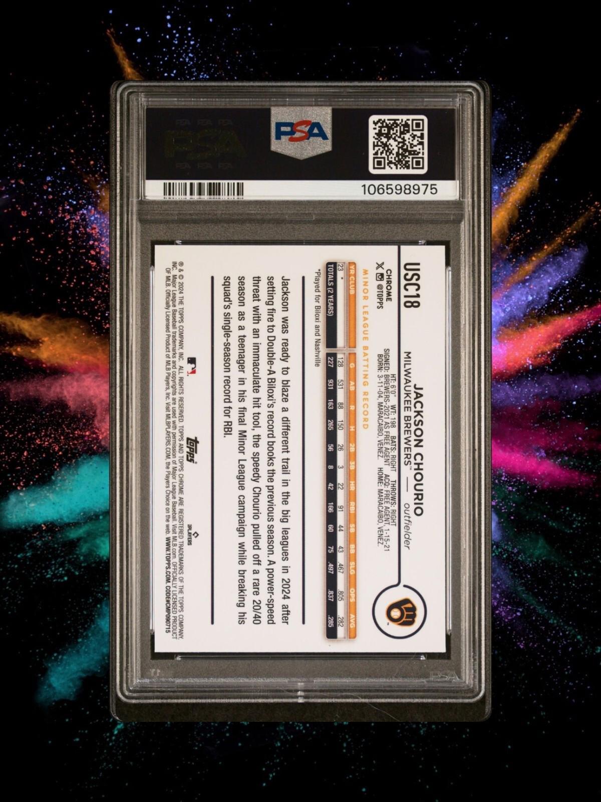 2024 Topps Chrome Update - Jackson Chourio #USC18 - Magenta /399 - PSA 10