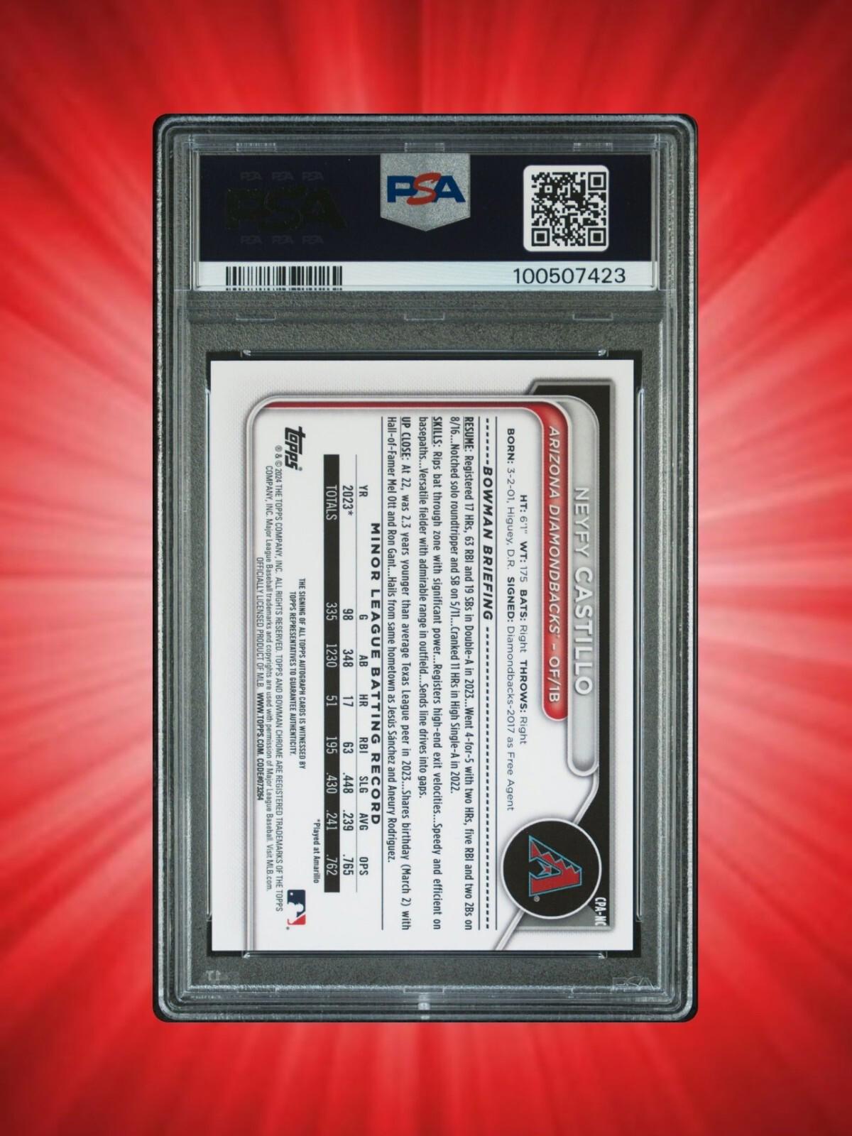 2024 Bowman Chrome - Prospect Autographs #CPA-NC Neyfy Castillo (AU, RC) - PSA 8