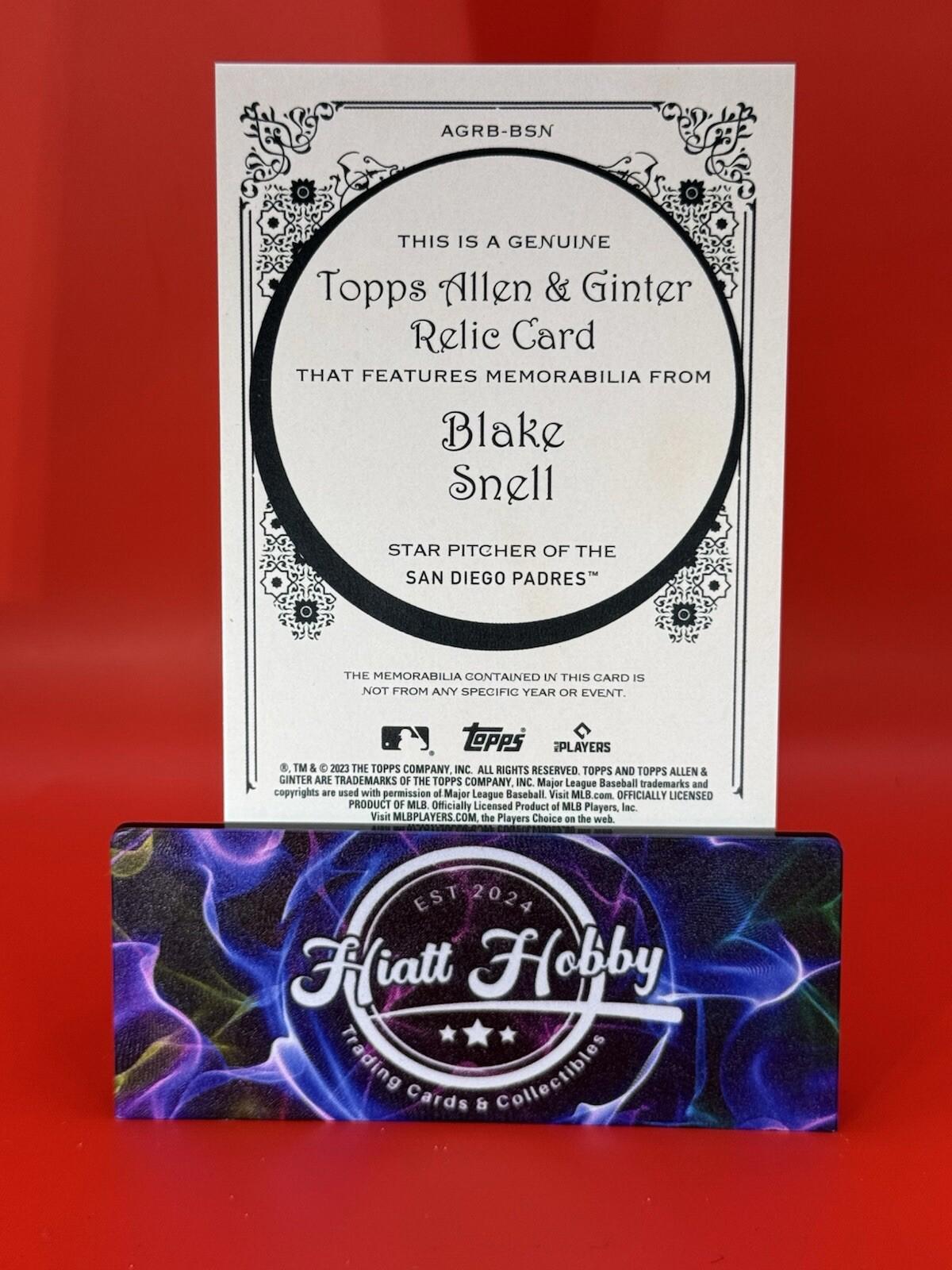 2023 Topps Allen & Ginter - Relics B #AGRB-BSN Blake Snell (MEM)