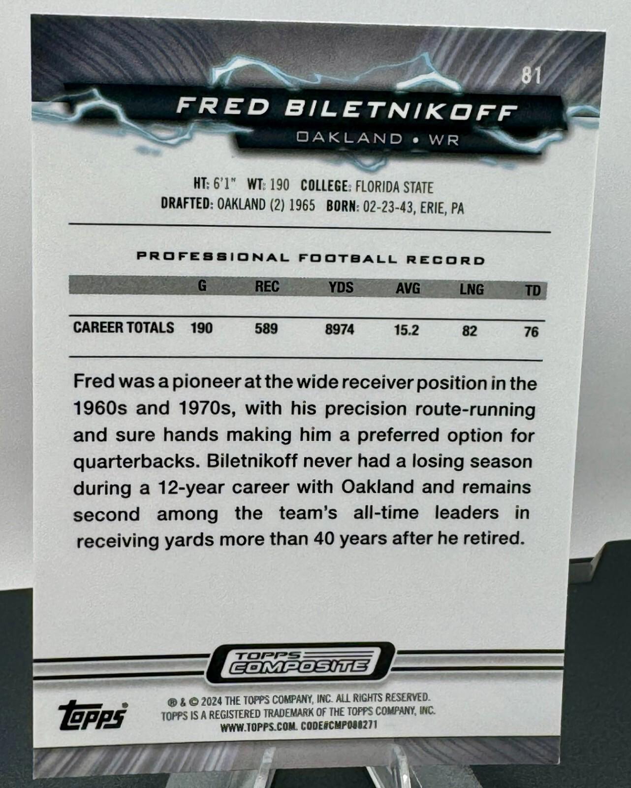 2023 Topps Composite - Blue/Orange Spark Refractor /175 - Fred Biletnikoff #81