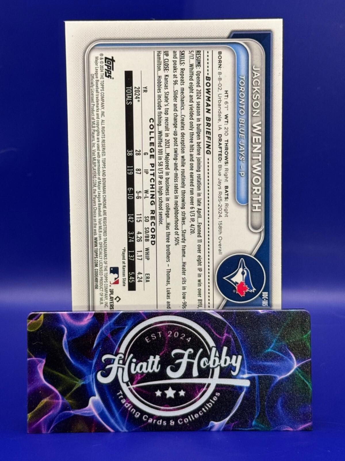 2024 Bowman Draft - Jackson Wentworth #BDC-185 - Chrome Fuschia Lunar /199