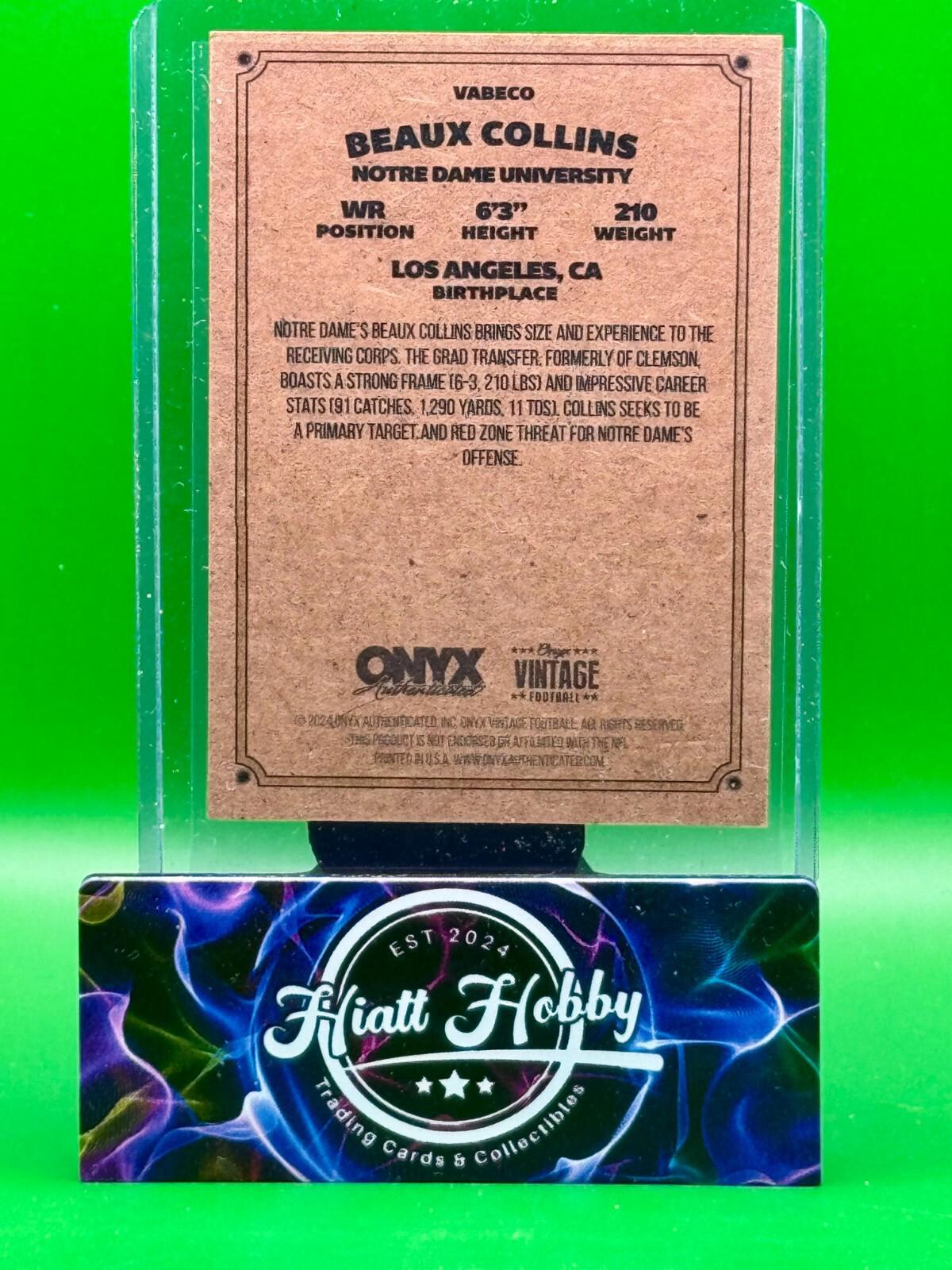 2024 Onyx Vintage Football - Beaux Collins #VABECO - Auto