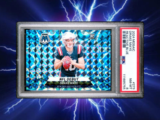 2024 Panini Mosaic - Drake Maye #273 - Reactive Blue Mosaic (RC) - PSA 8