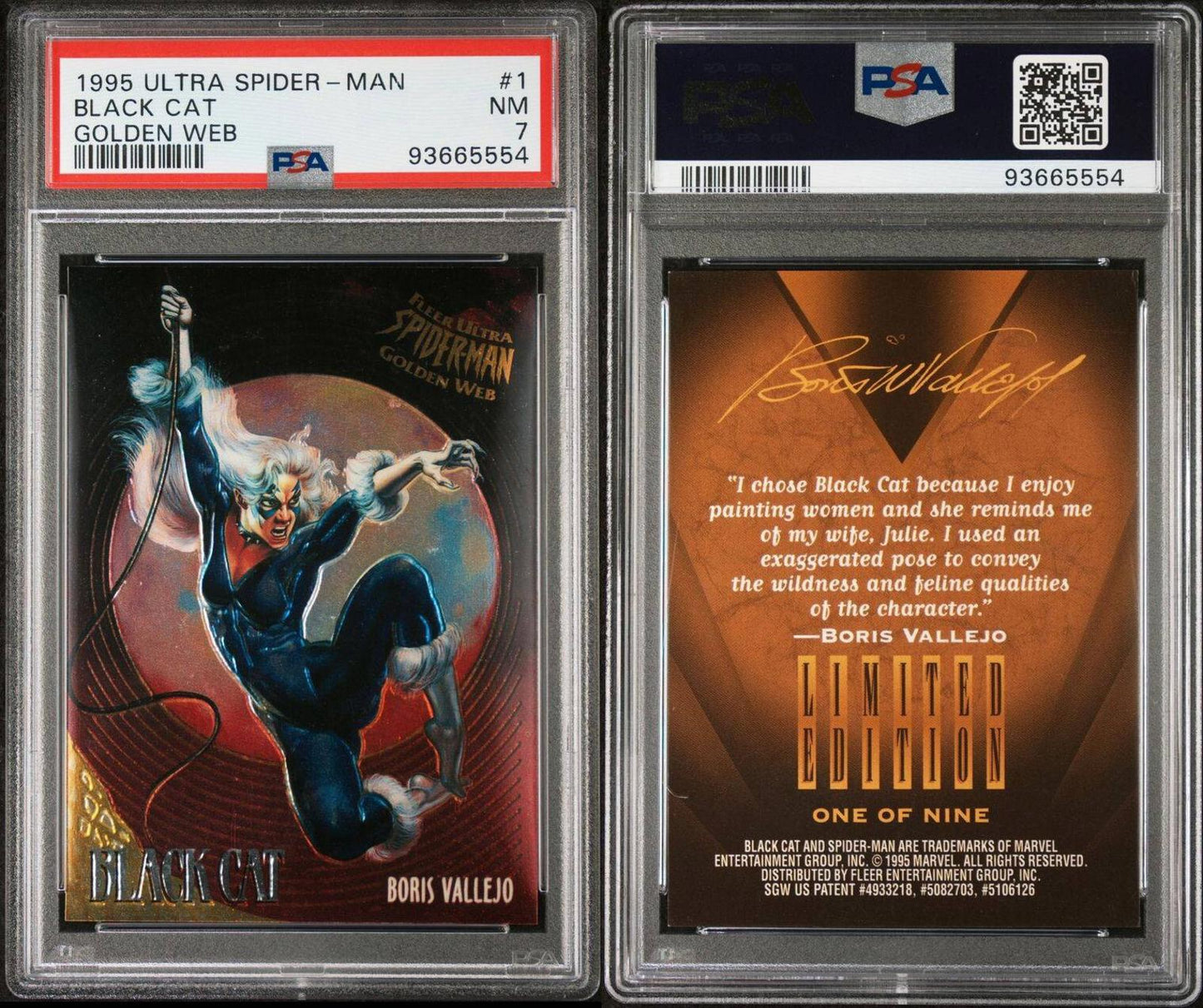1995 Spiderman Fleer Ultra 🔥 Golden Web * BLACK CAT * Insert Card #1 of 9 PSA 7