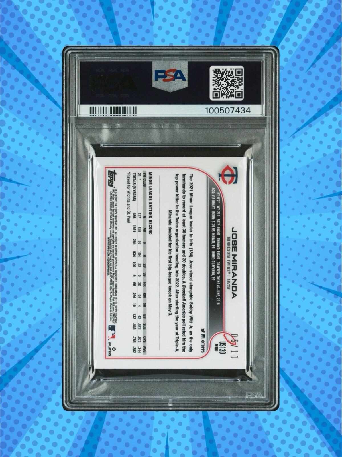 2022 TOPPS MINI JOSE MIRANDA #US120 (RC) - Blue /10 PSA 10