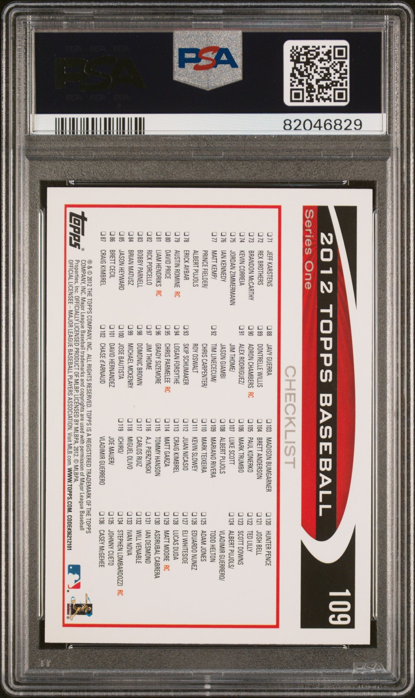 2012 TOPPS MARIANO RIVERA #109 - PSA 10