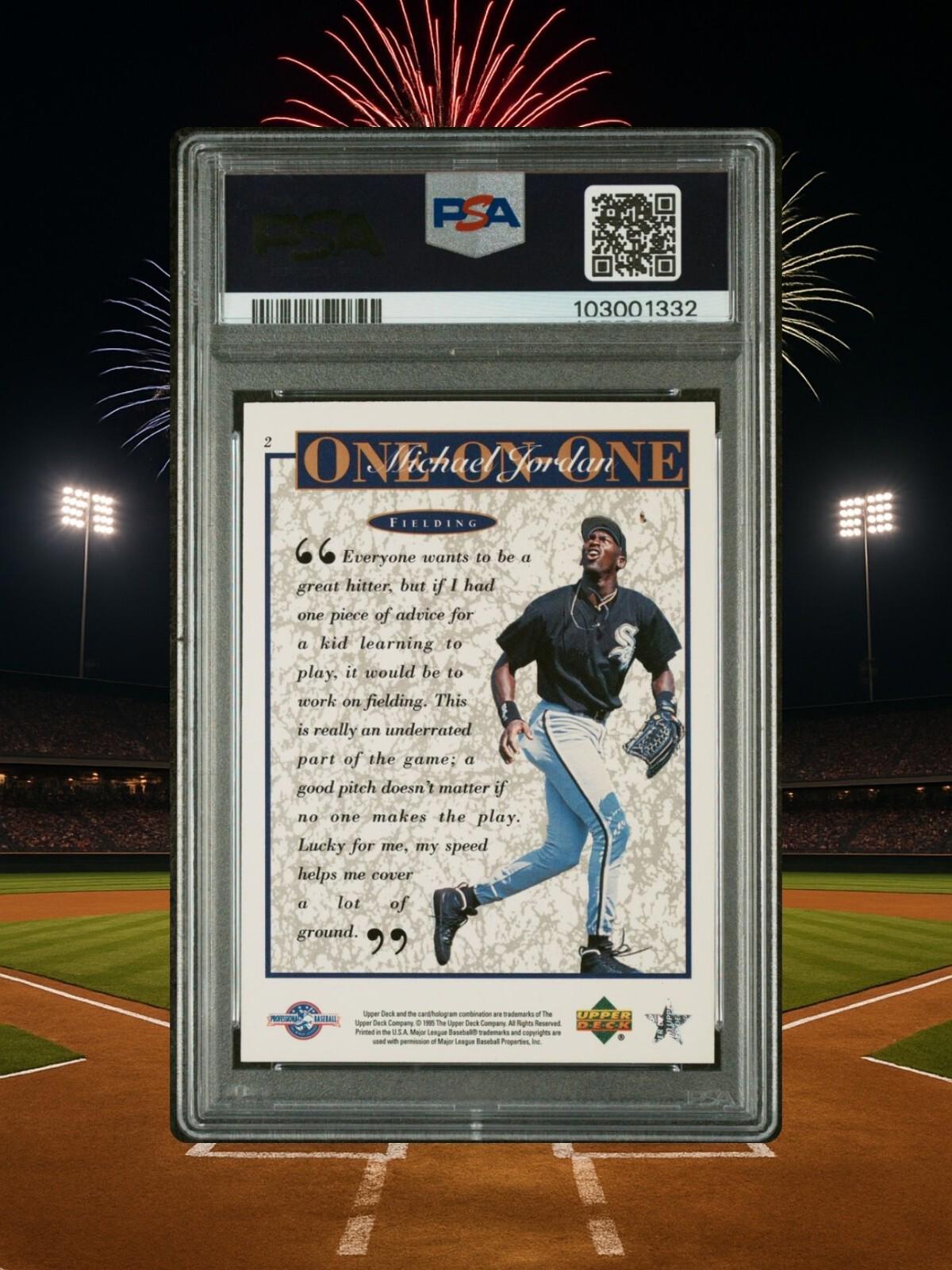 1995 UD Minor League - Michael Jordan #2 - MJ One on ONE - Fielding - PSA 8