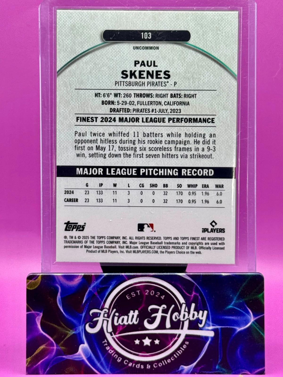 2025 Topps Finest - Paul Skenes #103 - Uncommon - X-Fractor