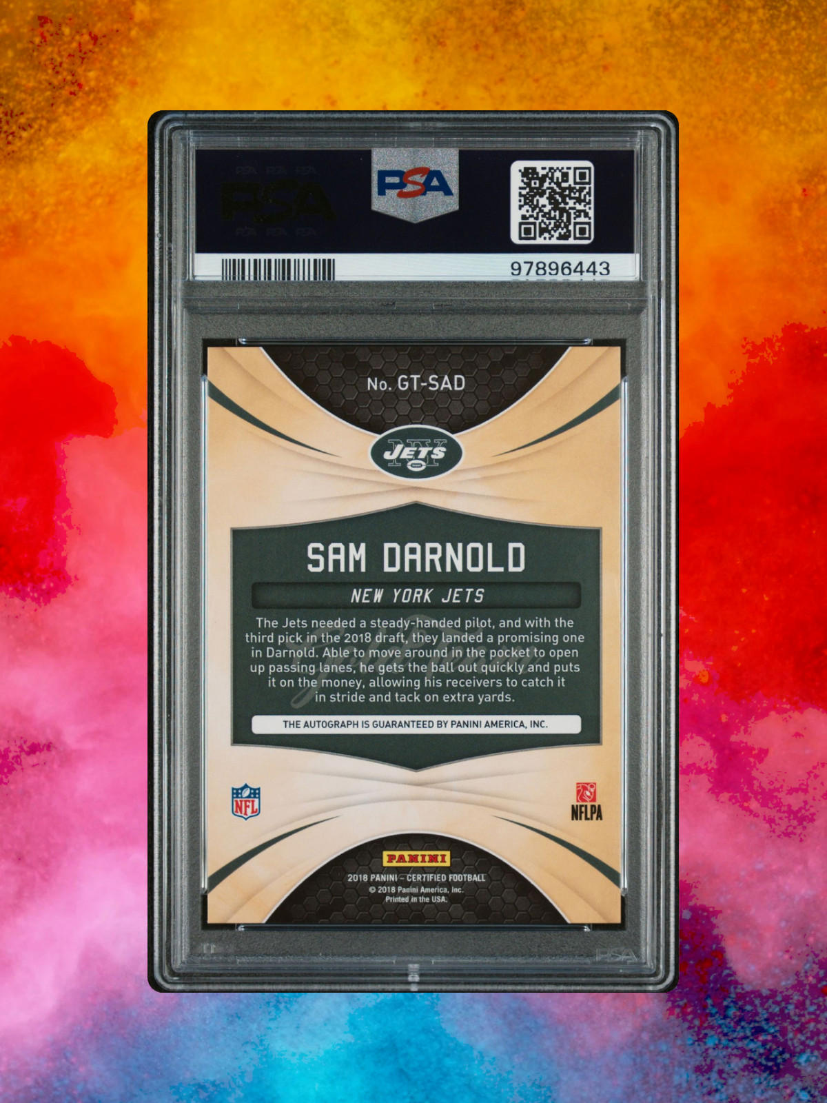 2018 Panini Certified - Gold Team Etch #GT-SAD Sam Darnold (RC, AU) /10 - PSA 9