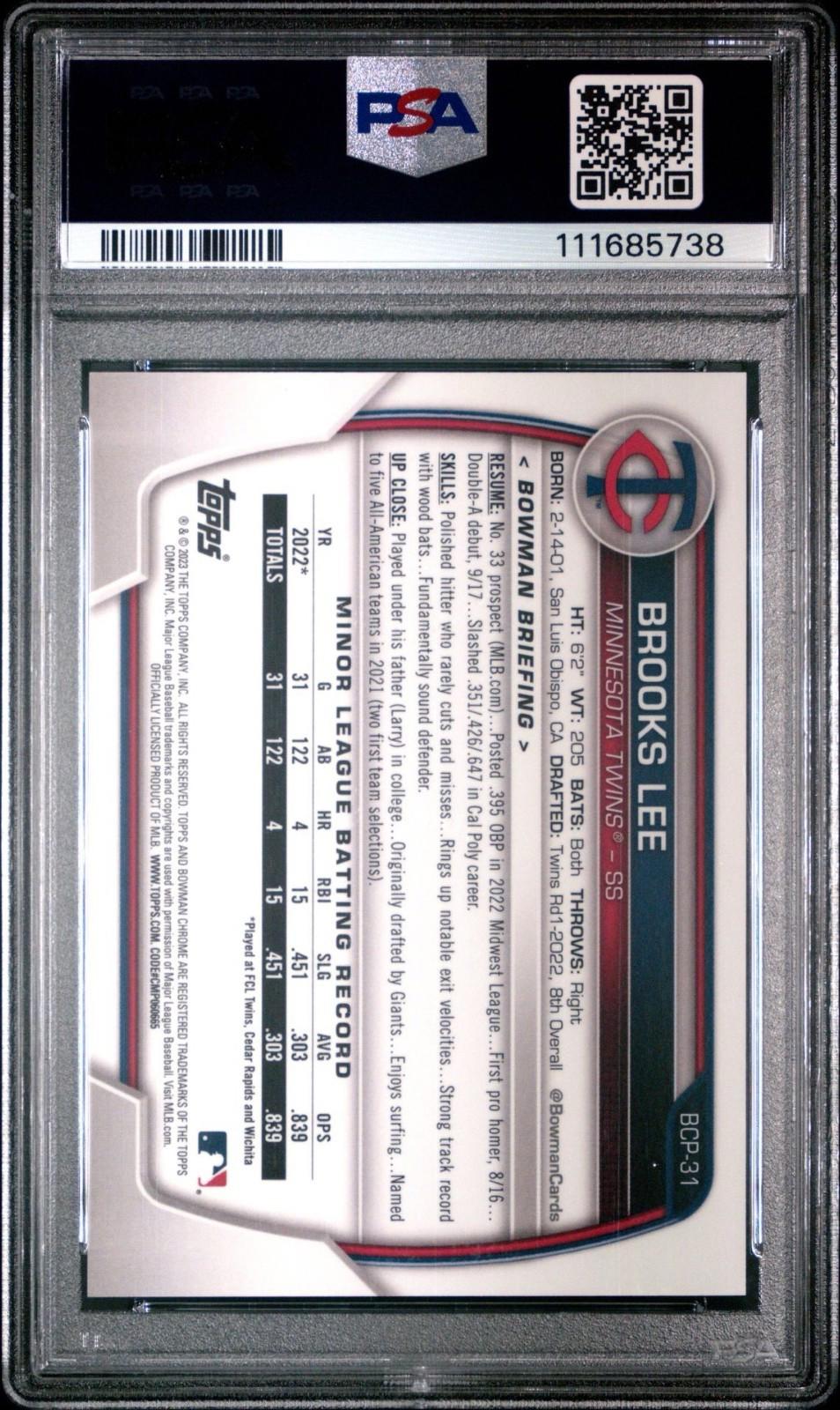 2023 Bowman - Brooks Lee #BCP-31 - Orange Shimmer /25 (RC) - PSA 10