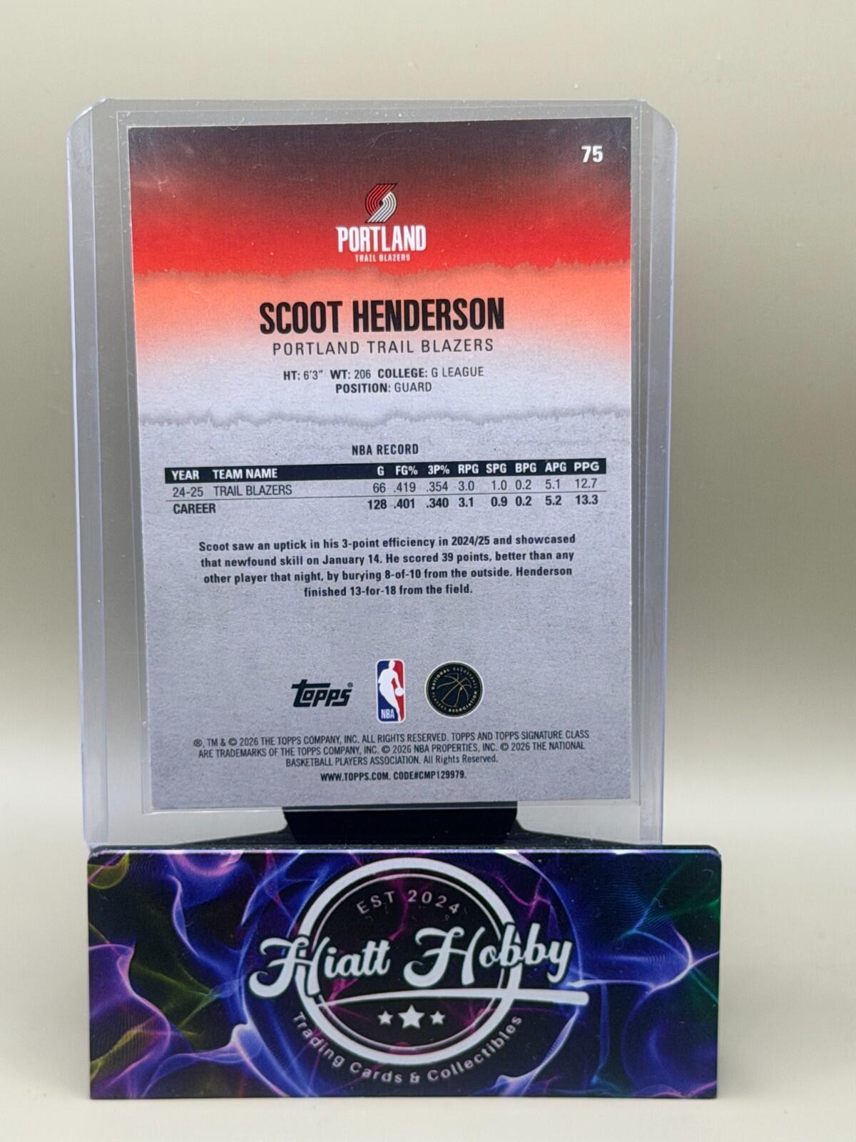 2025-26 Topps Signature Series Basketball #75 Scoot Henderson - Orange and Blue