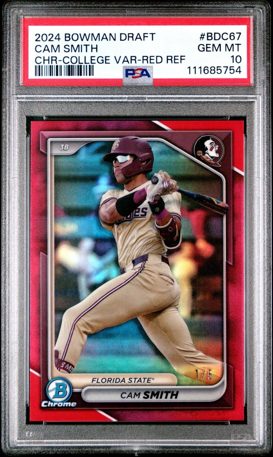 2024 Bowman Draft - Cam Smith #BDC-67 - College Variation - Red 1/5 (RC) PSA 10