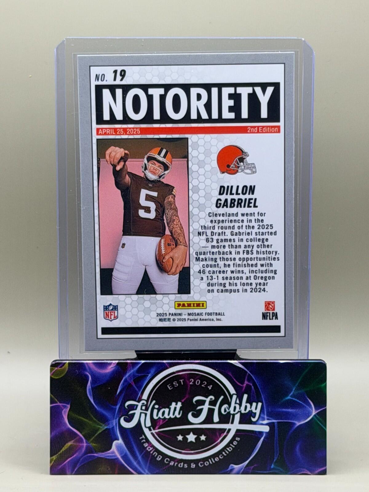 2025 Panini Mosaic Football - #19 Dillon Gabriel - Notoriety (RC)