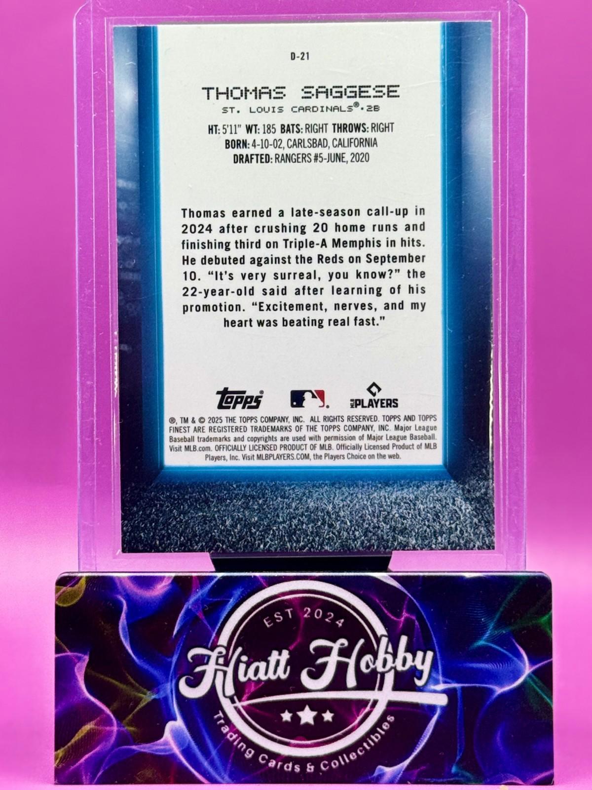 2025 Topps Finest - Thomas Saggese #D-21 - Debut (RC)