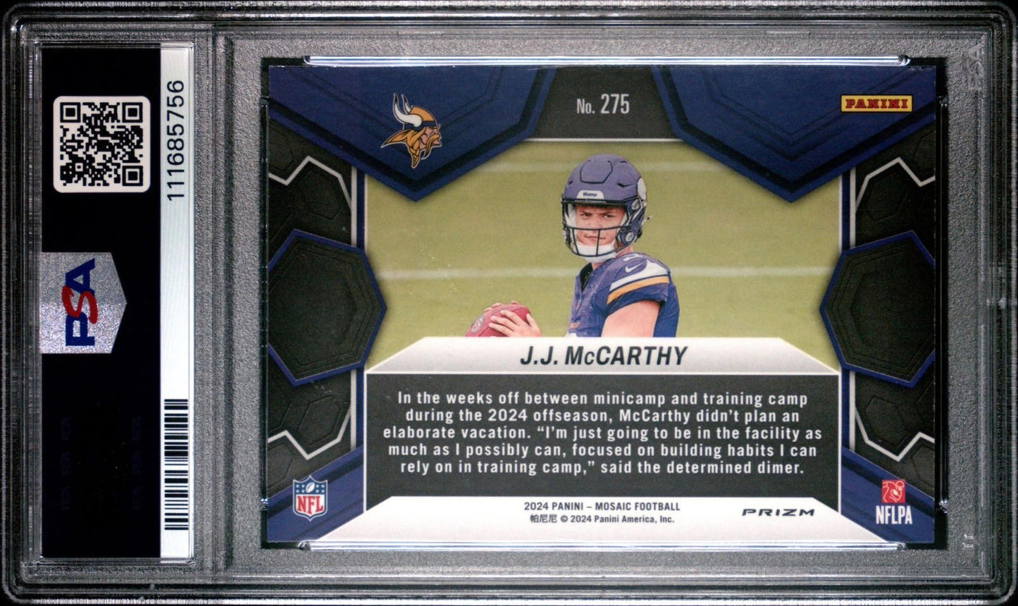 2024 Panini Mosaic - JJ McCarthy #275 - Reactive Blue Mosaic (RC) - PSA 10