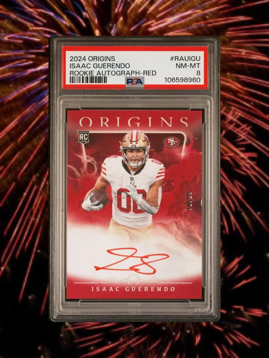 2024 Panini Origins Football - Isaac Guerendo - Rookie Auto - Red /99 - PSA 9