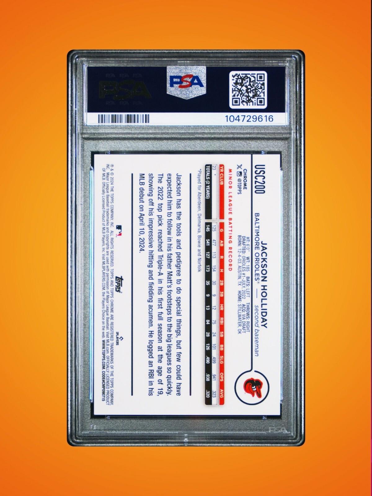 2024 Topps Chrome UPD - Jackson Holliday #USC200 - Orange Wave /25 (RC) - PSA 10