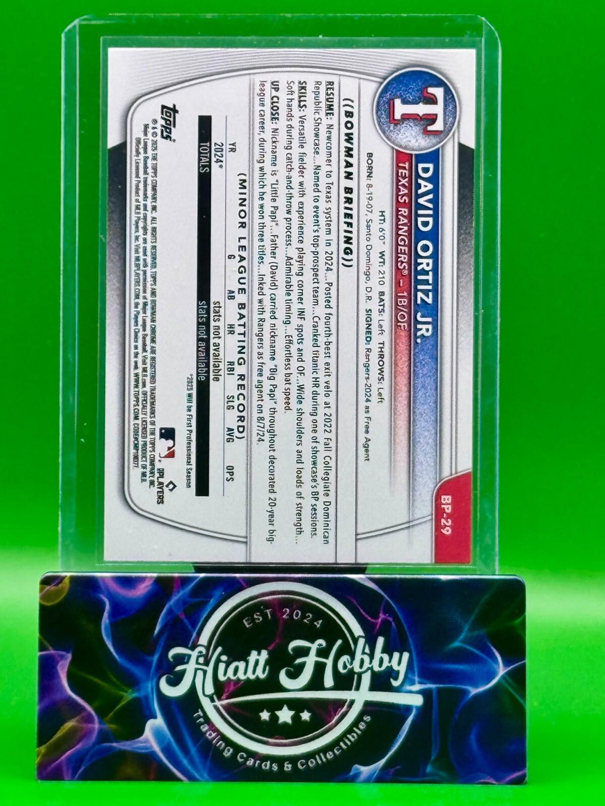 2025 Bowman - David Ortiz Jr #BP-29 - Purple Pattern /199