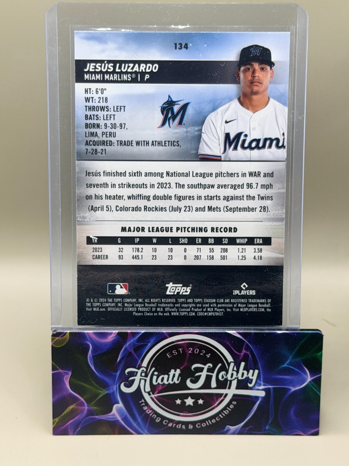 2024 Topps Stadium Club - #134 Jesus Luzardo - Black Foil