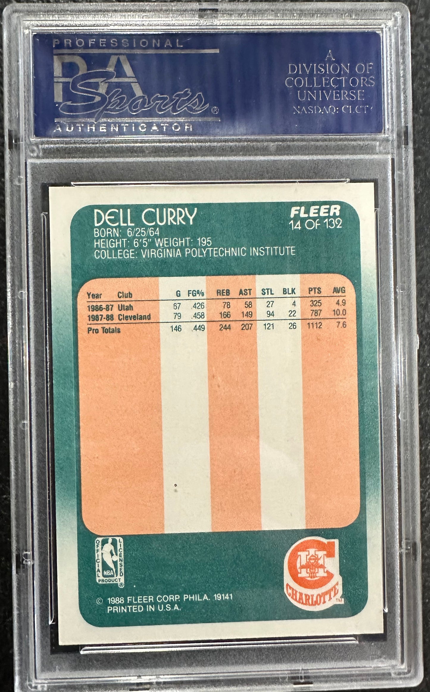 1988 FLEER DELL CURRY #14 - PSA 9 ROOKIE CARD
