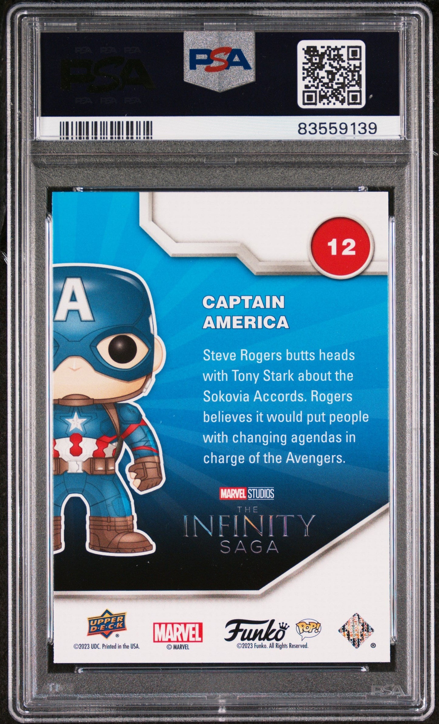 2023 UPPER DECK FUNKO POP MARVEL CAPTAIN AMERICA PLATINUM #12 PSA 10