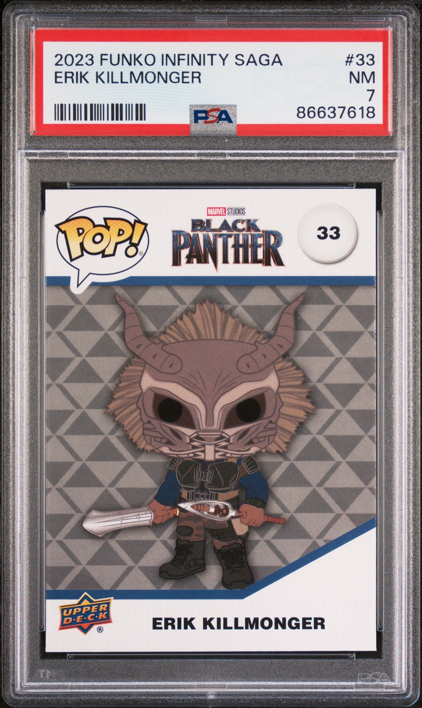 2023 UPPER DECK FUNKO POP MARVEL ERIK KILLMONGER #33 PSA 7